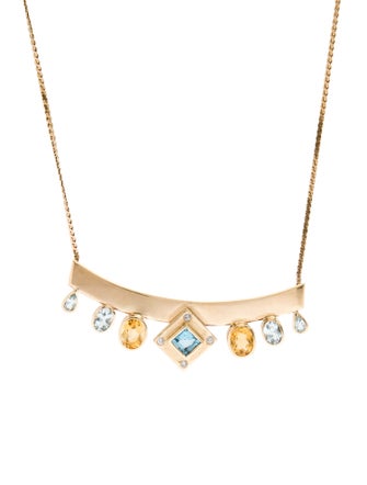 Necklace 10K Diamond, Topaz, Aquamarine, & Citrine Collar Necklace