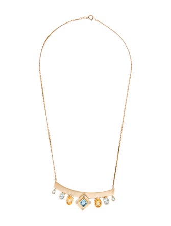 Necklace 10K Diamond, Topaz, Aquamarine, & Citrine Collar Necklace