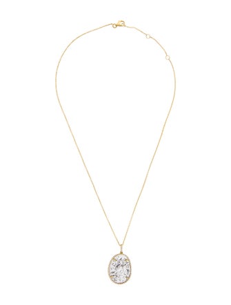 Necklace 18K Tourmalinated Quartz & Diamond Pendant Necklace