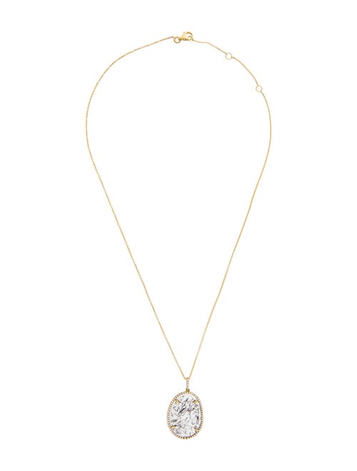 Necklace 18K Tourmalinated Quartz & Diamond Pendant Necklace
