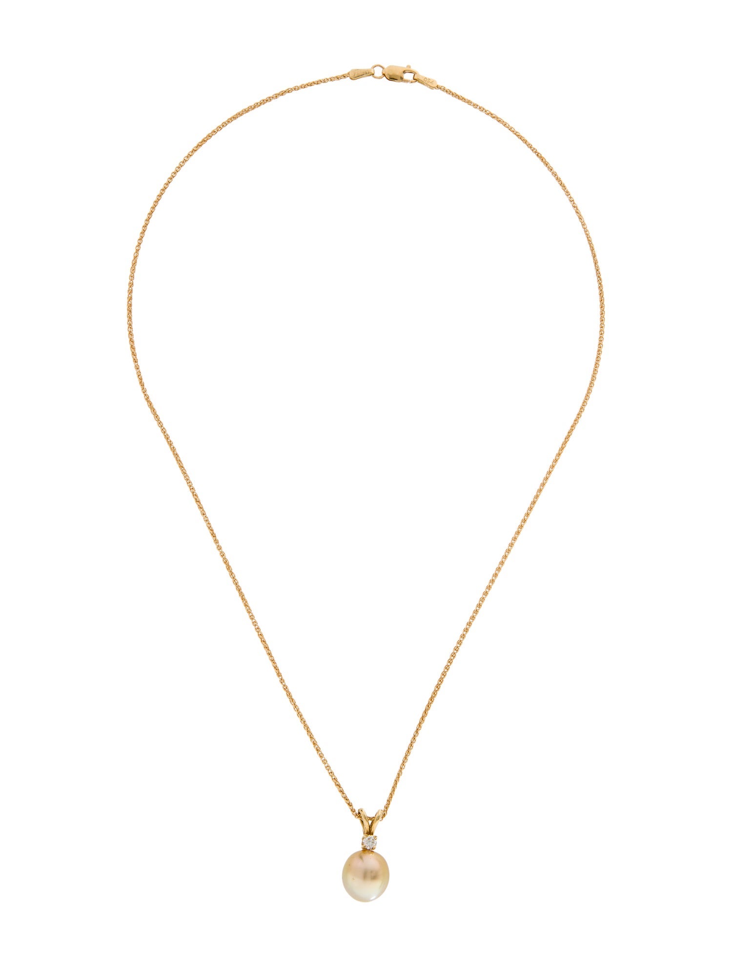 Necklace 18K Pearl & Diamond Pendant Necklace