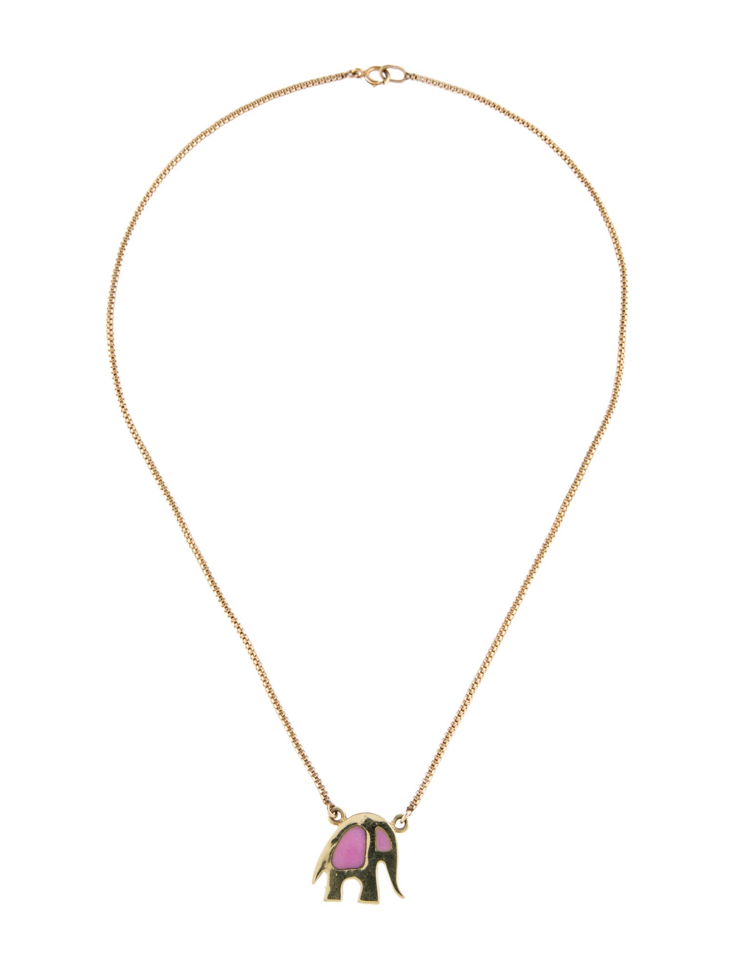 Necklace 14K Enamel Elephant Pendant Necklace