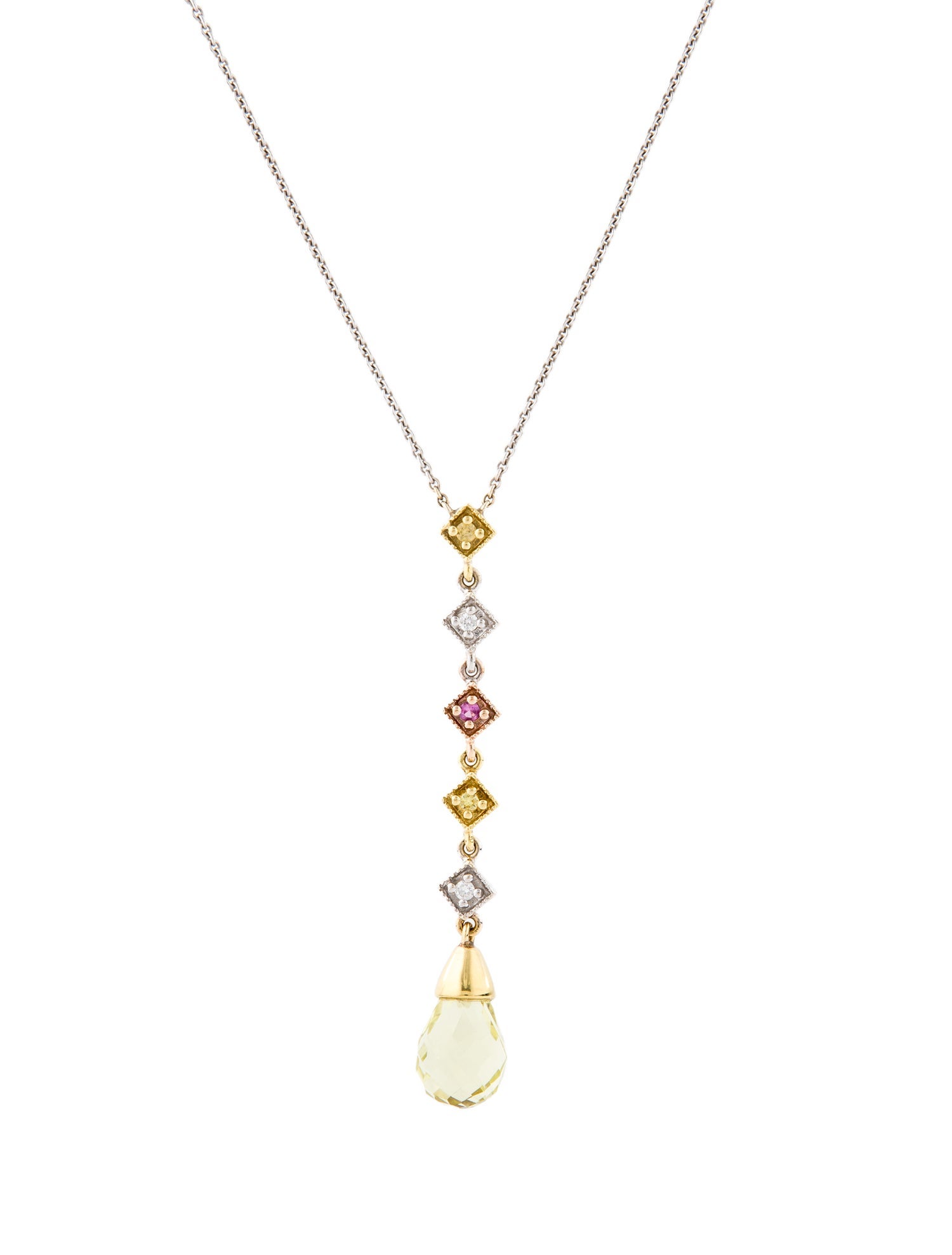 Necklace 18K Citrine, Sapphire & Diamond Lavalier Necklace