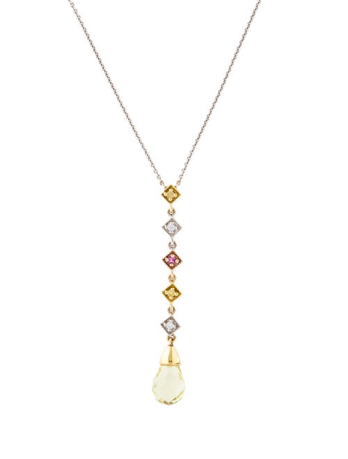 Necklace 18K Citrine, Sapphire & Diamond Lavalier Necklace