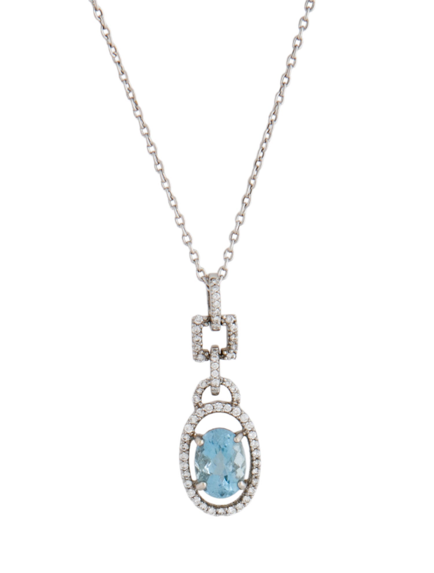 Necklace 18K Aquamarine & Diamond Pendant on 14K Chain