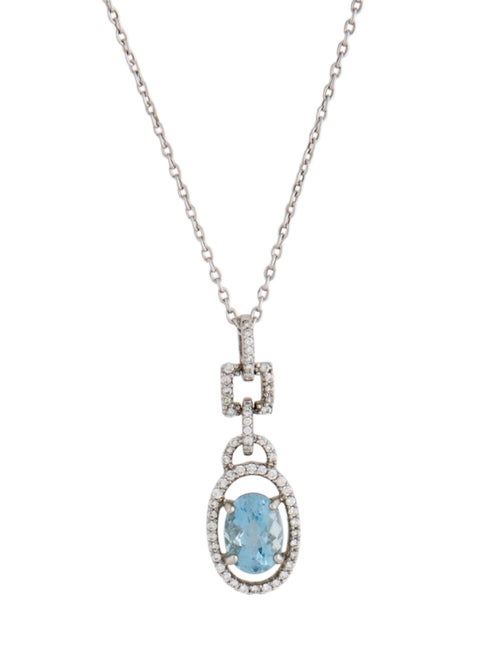 Necklace 18K Aquamarine & Diamond Pendant on 14K Chain