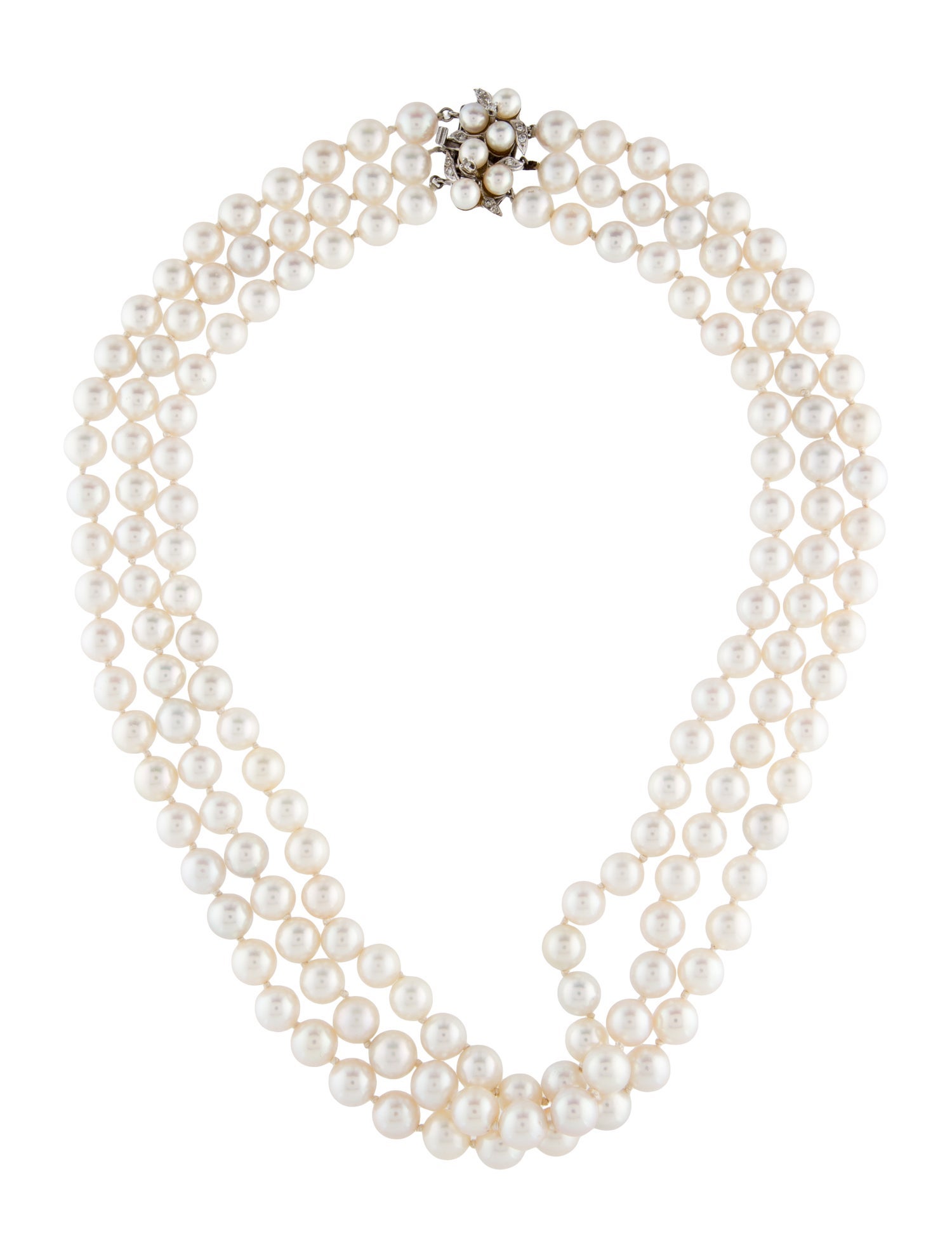 Necklace 14K Pearl & Diamond Multistrand