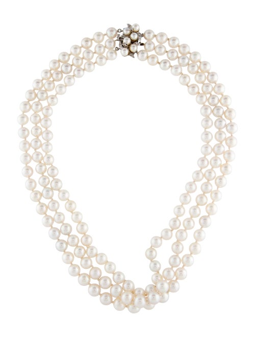 Necklace 14K Pearl & Diamond Multistrand Necklace