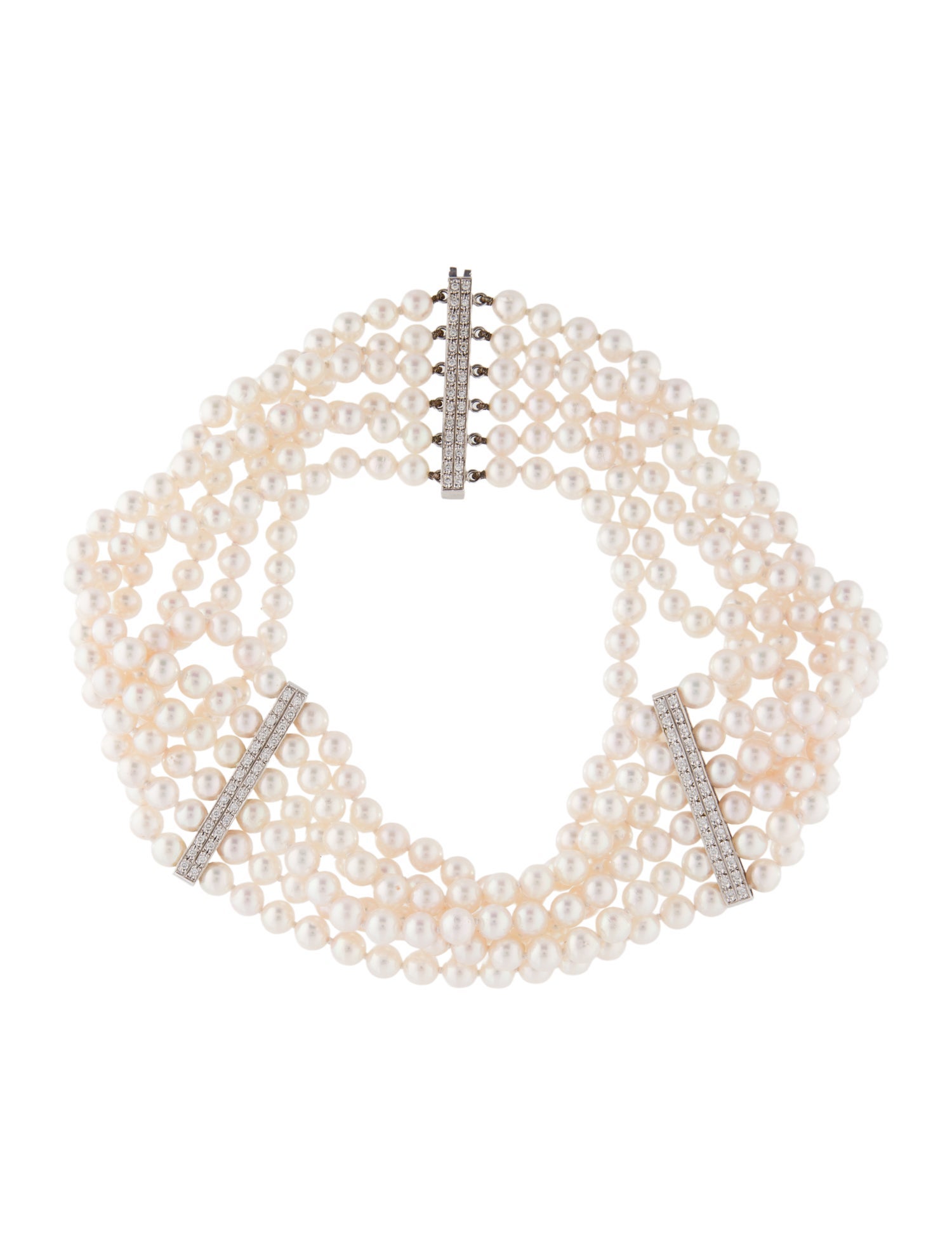 Necklace 18K Diamond & Pearl Multistrand Choker