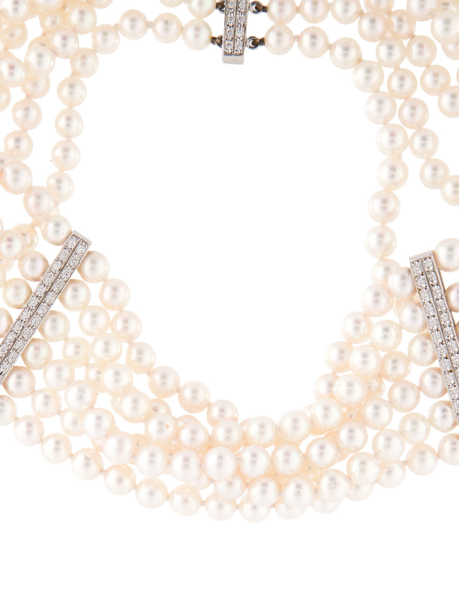 Necklace 18K Diamond & Pearl Multistrand Choker