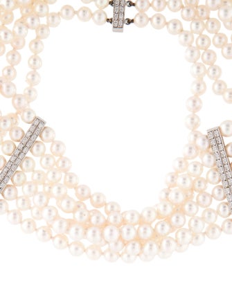 Necklace 18K Diamond & Pearl Multistrand Choker Necklace