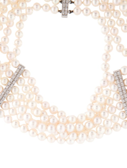 Necklace 18K Diamond & Pearl Multistrand Choker Necklace