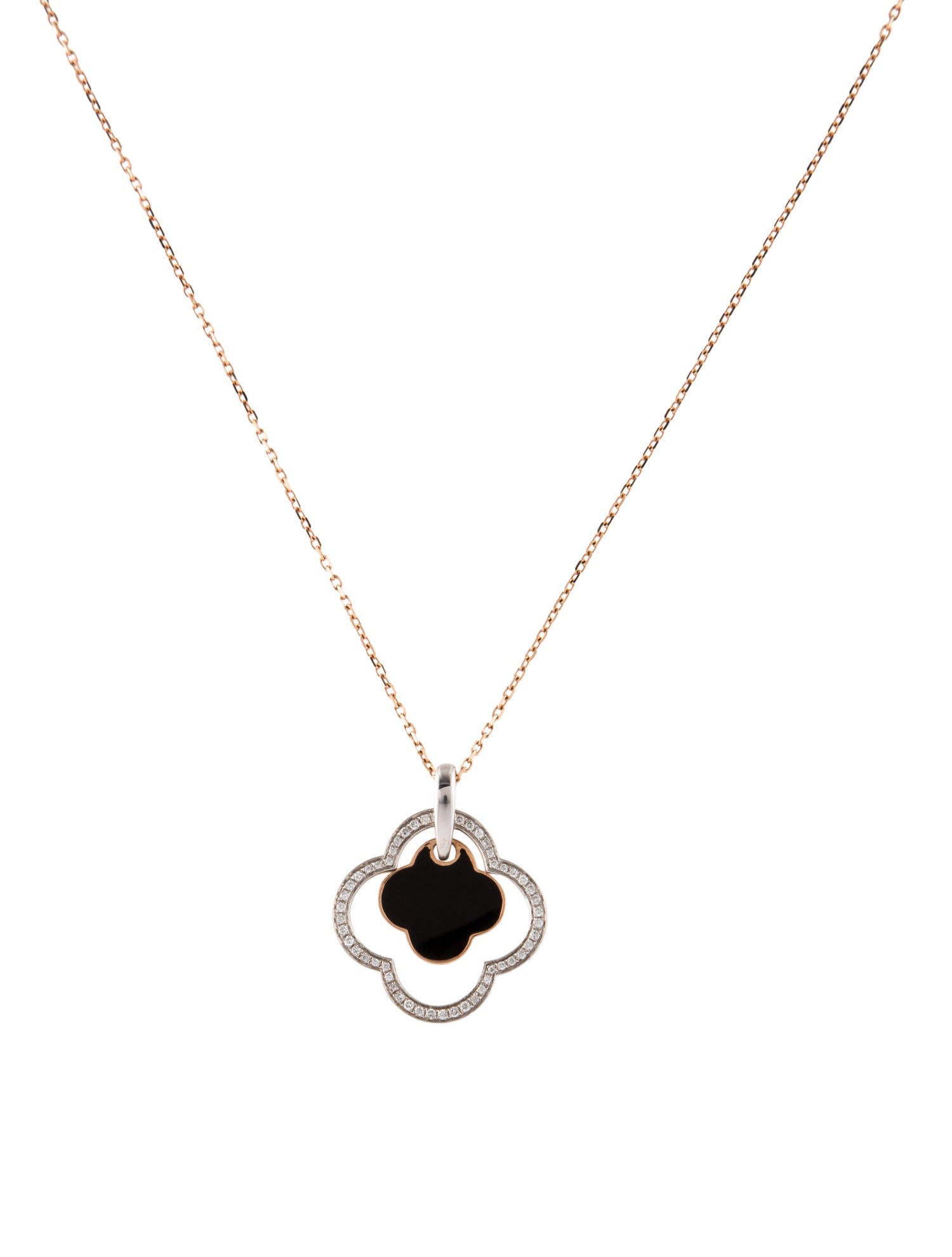 Necklace 14K Two-Tone Diamond & Enamel Quatrefoil