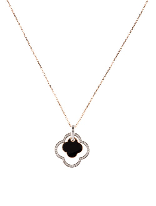 Necklace 14K Two-Tone Diamond & Enamel Quatrefoil Necklace