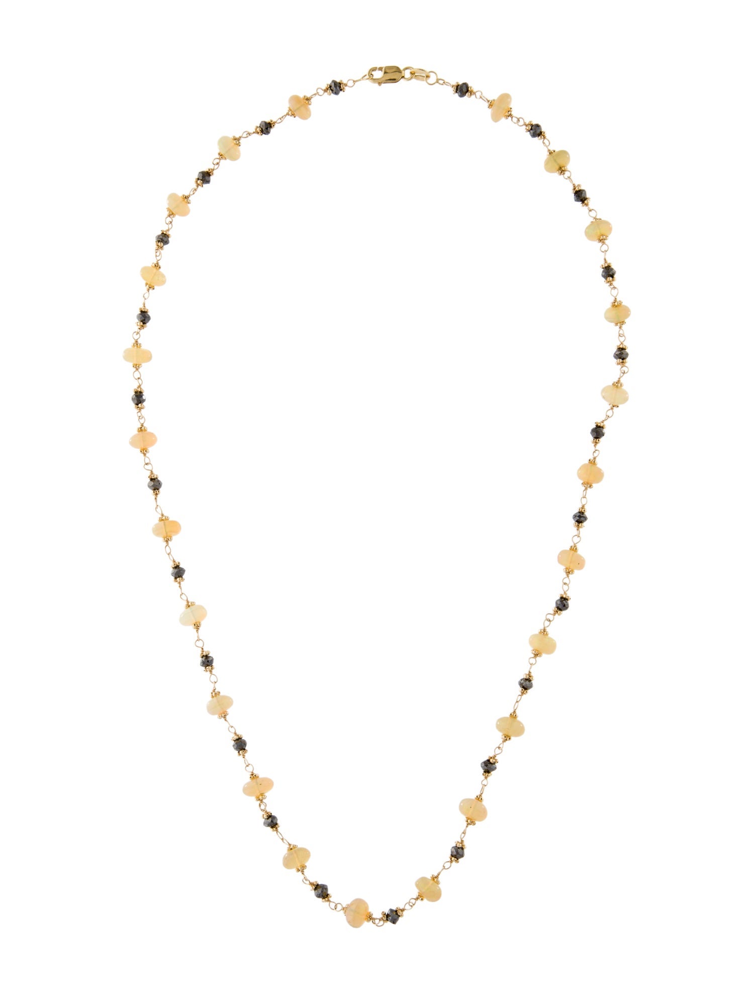 Necklace 14K Opal & Diamond Bead Strand Necklace