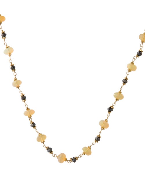 Necklace 14K Opal & Diamond Bead Strand Necklace
