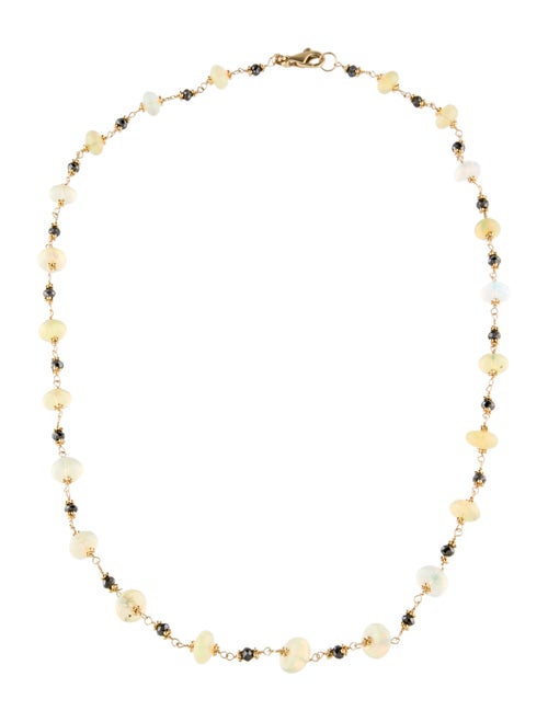 Necklace 14K Diamond & Opal Bead Strand Necklace
