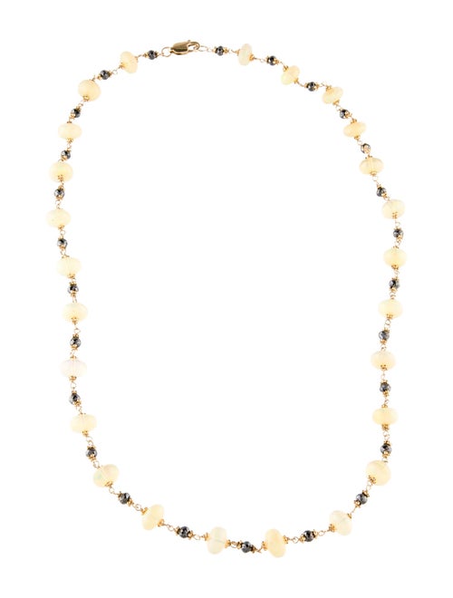 Necklace 14K Opal & Diamond Bead Strand Necklace