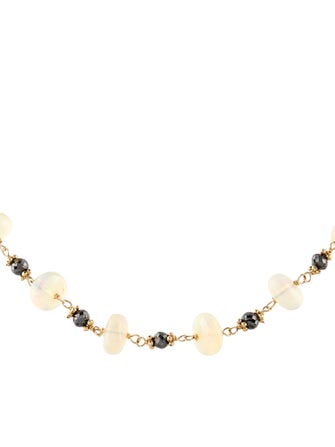 Necklace 14K Diamond & Opal Bead Strand Necklace