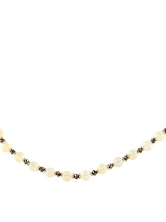 Necklace 14K Opal & Diamond Bead Strand Necklace