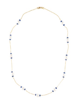 Necklace 14K Pearl & Sapphire Beaded Station Necklace