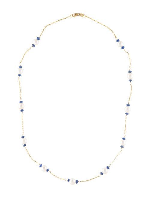 Necklace 14K Pearl & Sapphire Beaded Station Necklace