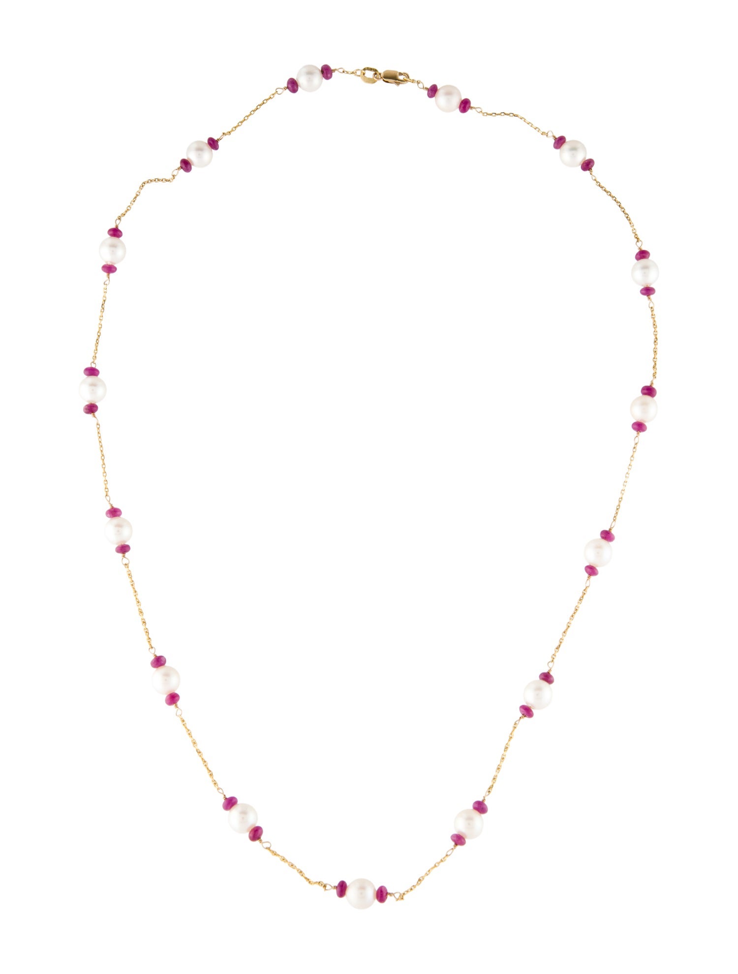 Necklace 14K Pearl & Ruby Station Necklace