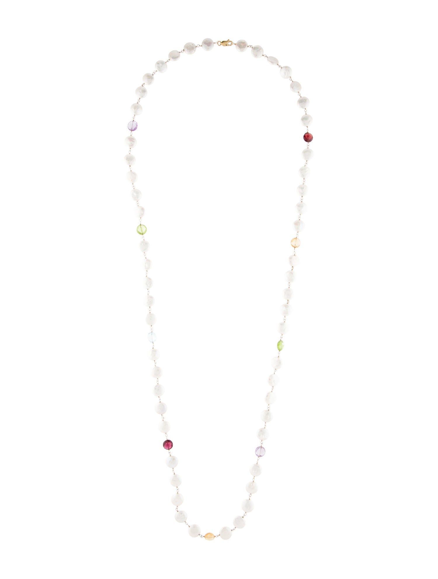 Necklace 14K Pearl & Multistones Bead Long Necklace