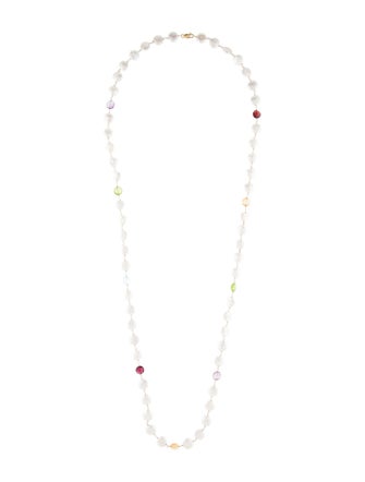 Necklace 14K Pearl & Multistones Bead Long Necklace