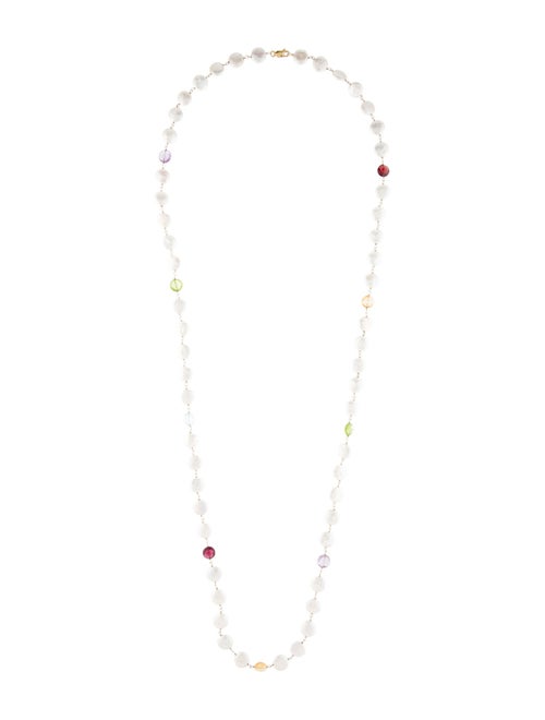 Necklace 14K Pearl & Multistones Bead Long Necklace