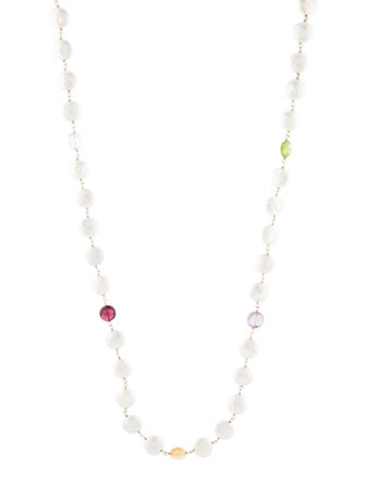 Necklace 14K Pearl & Multistones Bead Long Necklace