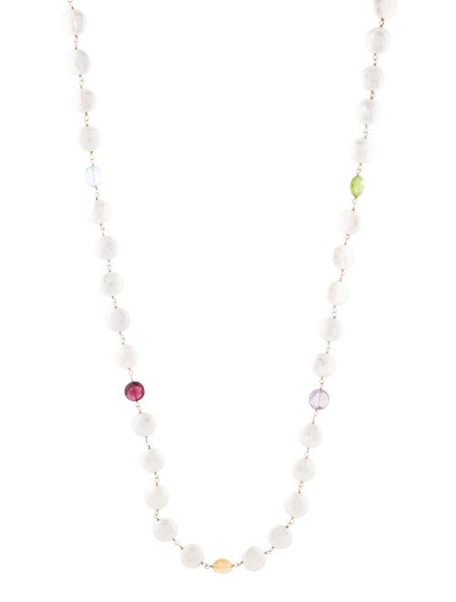 Necklace 14K Pearl & Multistones Bead Long Necklace