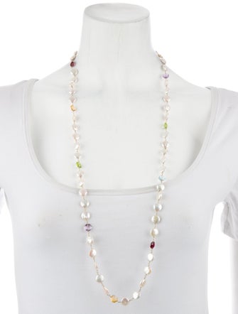Necklace 14K Pearl & Multistones Bead Long Necklace