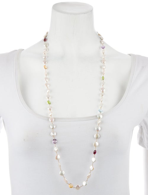Necklace 14K Pearl & Multistones Bead Long Necklace