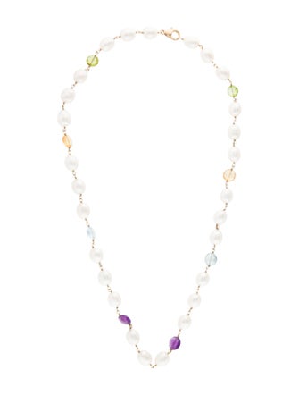 Necklace 14K Pearl & Multstones Rosary Necklace