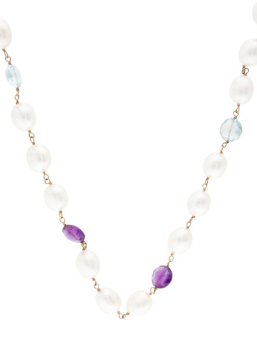 Necklace 14K Pearl & Multstones Rosary Necklace