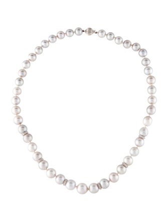 Necklace 14K Pearl & Diamond Bead Strand Necklace