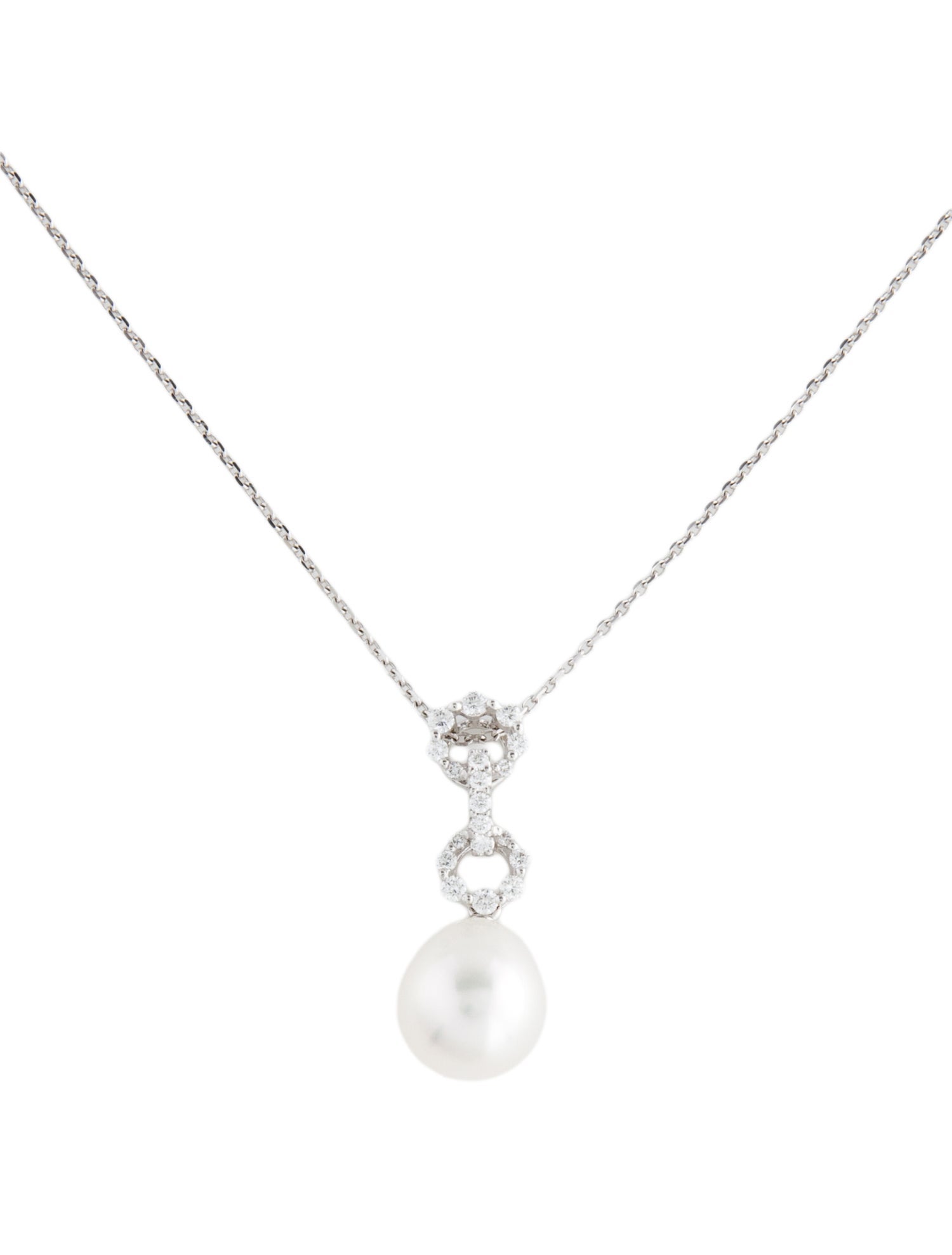Necklace 14K Pearl & Diamond Pendant Necklace