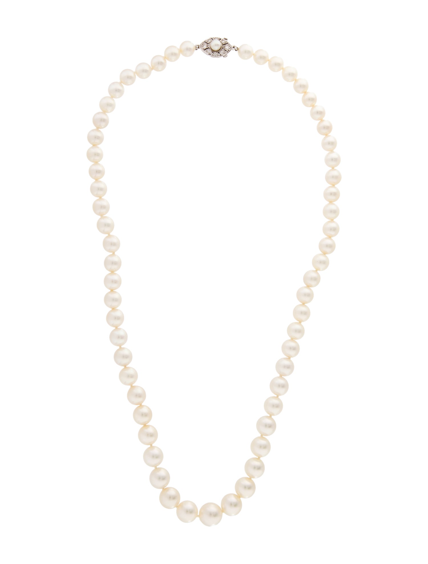 Necklace 10K Pearl & Diamond Graduated Bead Strand Necklace