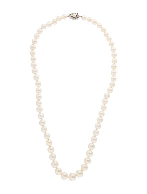 Necklace 10K Pearl & Diamond Graduated Bead Strand Necklace