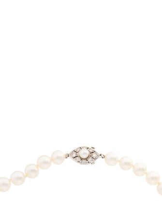 Necklace 10K Pearl & Diamond Graduated Bead Strand Necklace