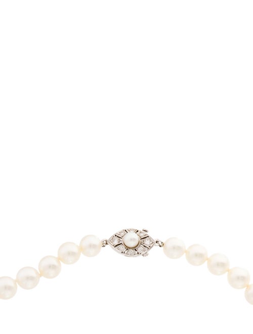 Necklace 10K Pearl & Diamond Graduated Bead Strand Necklace