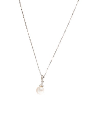 Necklace 14K Pearl & Diamond Pendant Necklace