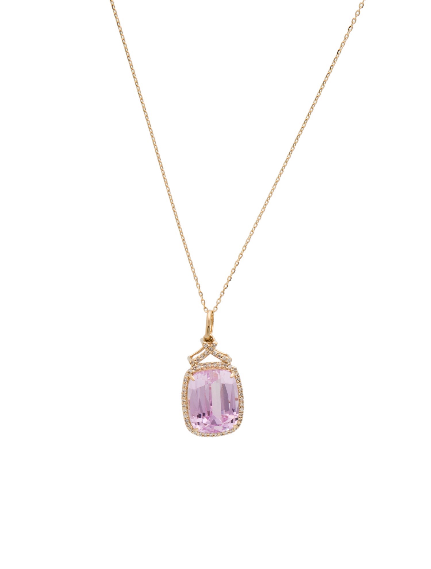 Necklace 14K 7.91ct Kunzite & Diamond Pendant