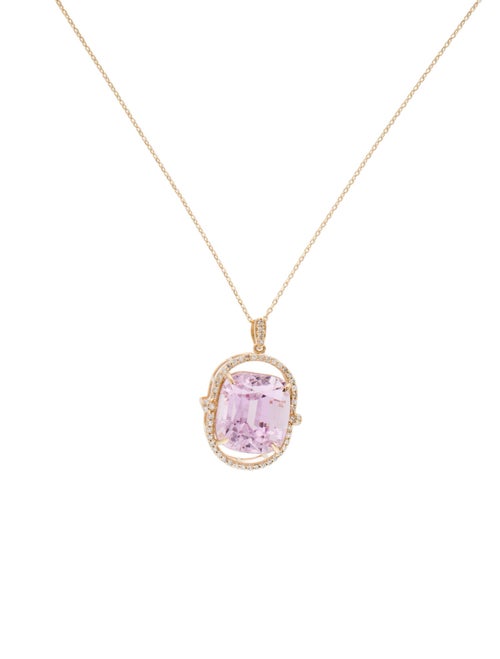 Necklace 14K 9.88ct Kunzite & Diamond Pendant Necklace