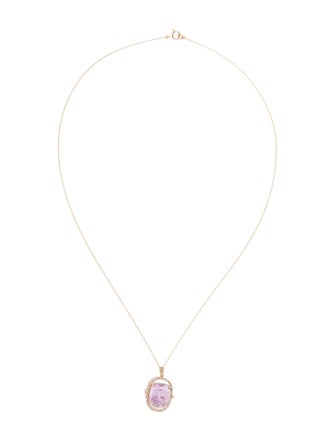 Necklace 14K 9.88ct Kunzite & Diamond Pendant Necklace