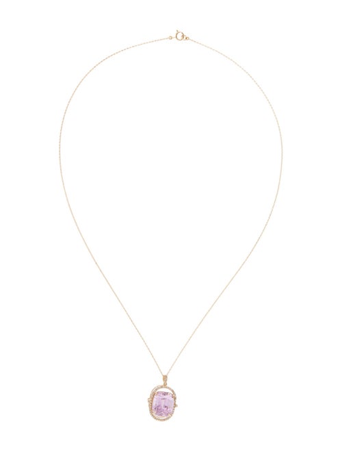 Necklace 14K 9.88ct Kunzite & Diamond Pendant Necklace