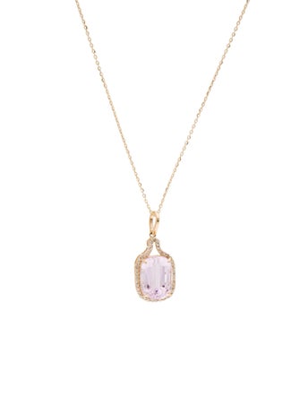 Necklace 14K 5.16ct Kunzite & Diamond Pendant Necklace