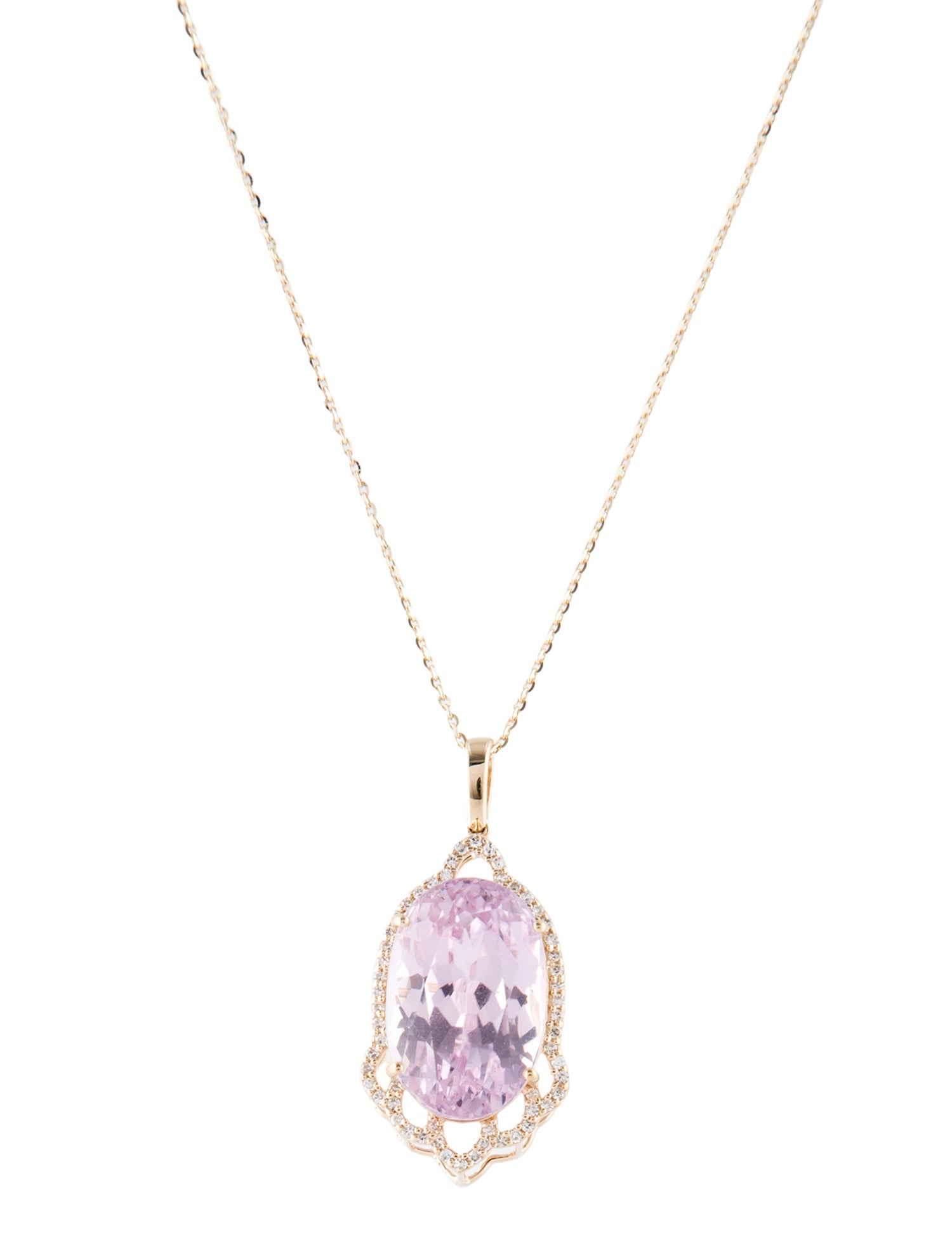 Necklace 14K 11.77ct Kunzite & Diamond Pendant