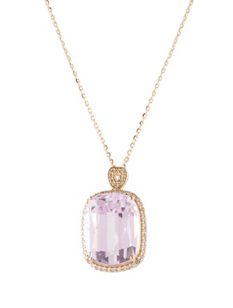 Necklace 14K 10.74ct Kunzite & Diamond Pendant Necklace